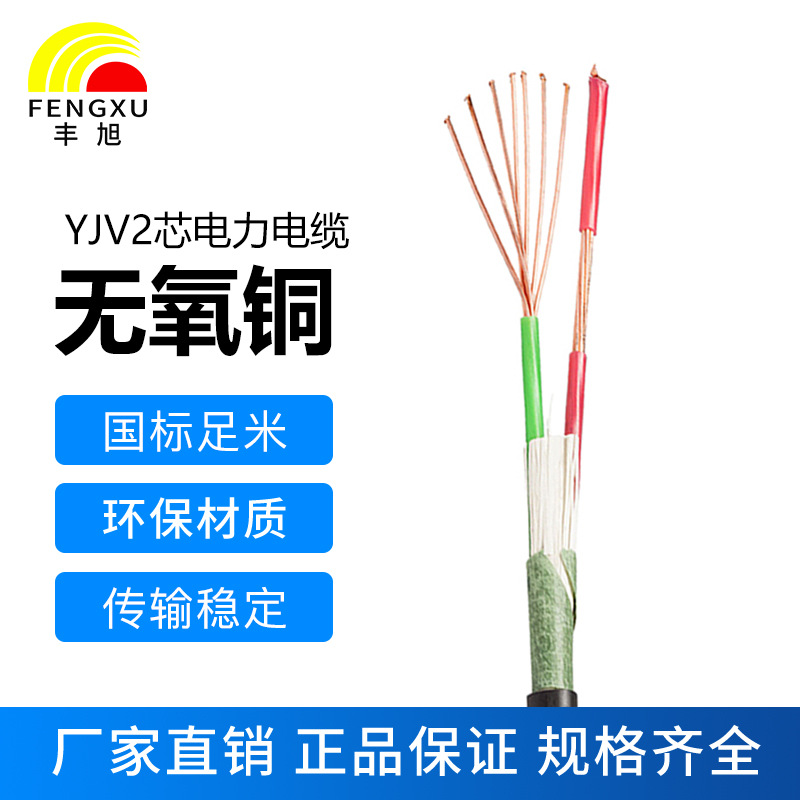 豐旭國標(biāo)2芯純銅芯阻燃電力電纜ZR-YJV2芯動力電纜低壓交聯(lián)護套線